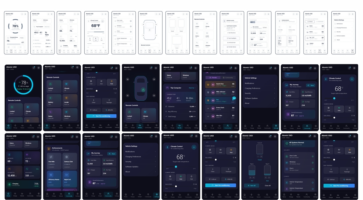 Light and dark theme exploration across all screens